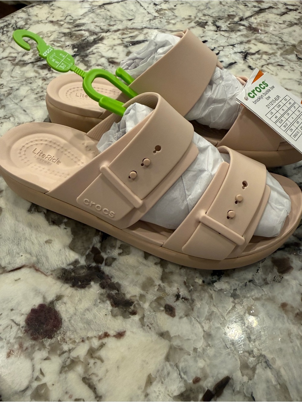 Crocs Women’s Brooklyn Buckle LiteRide Adjustable Slide Sandals - Blush